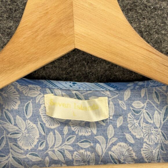 Seven Islands Dress Women L Large Blue Floral Maxi Long V-Neck Elastic Waist - Picture 3 of 6